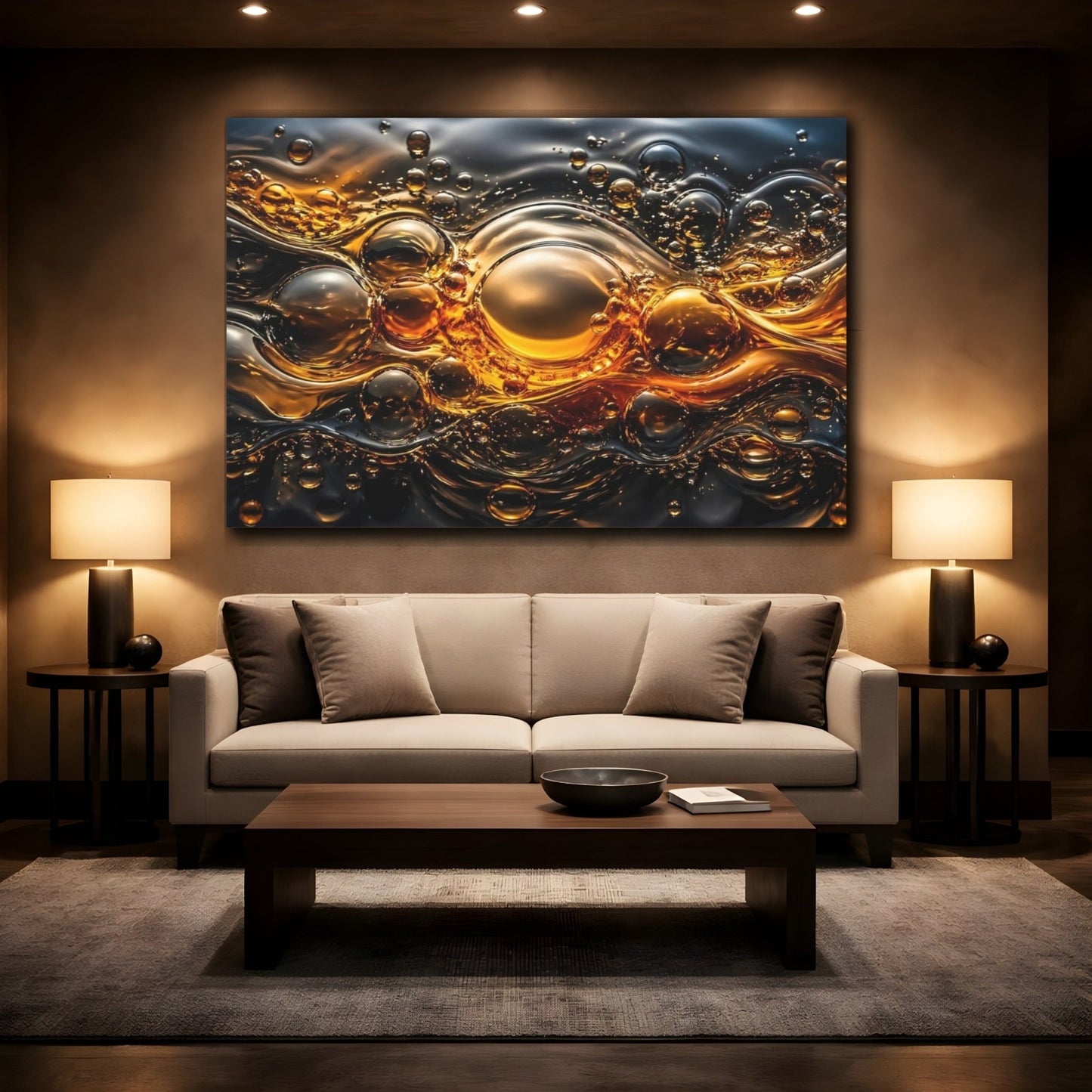 Abstract Liquid Gold Golden Canvas Print – Living Room, Above Sofa - YesArtYes