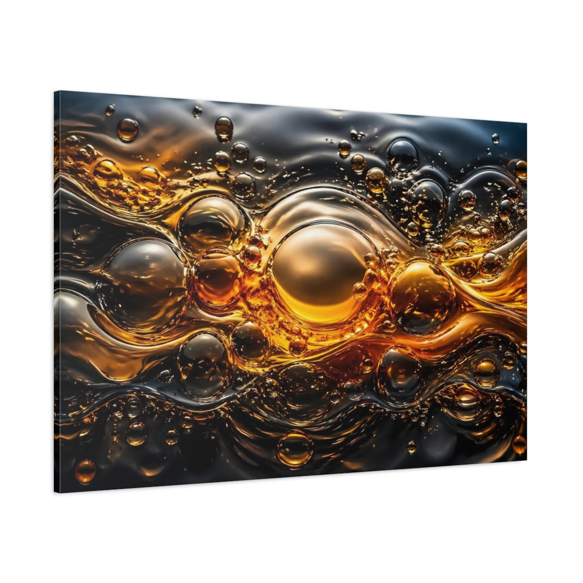 Side Mockup 1. Abstract Liquid Gold Golden Liquid shown as stretched canvas wall art