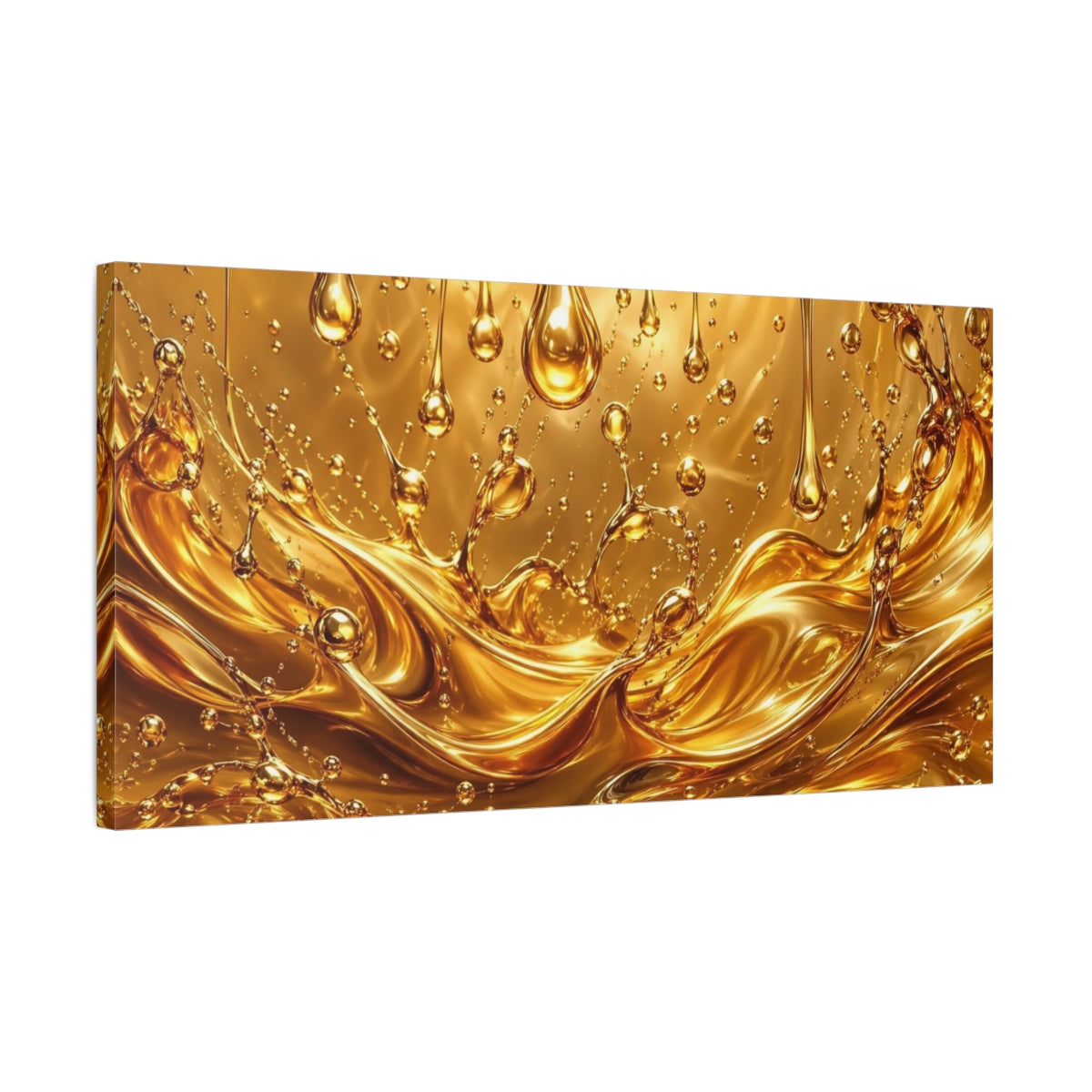 Side Mockup 1. Abstract Liquid Gold Golden Liquid shown as stretched canvas wall art