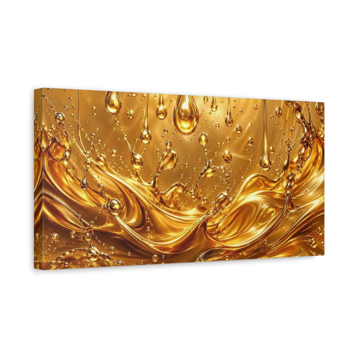 Side Mockup 3. Abstract Liquid Gold Golden Liquid shown as stretched canvas wall art