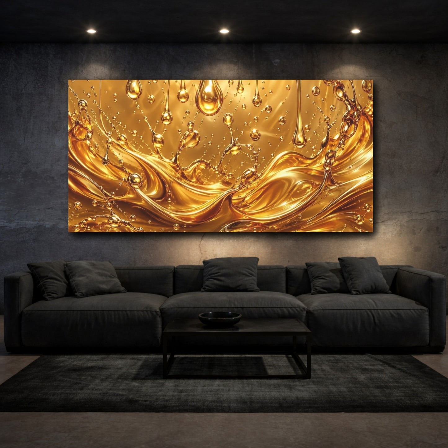 Mockup 2. Abstract Liquid Gold Golden Liquid shown as stretched canvas wall art