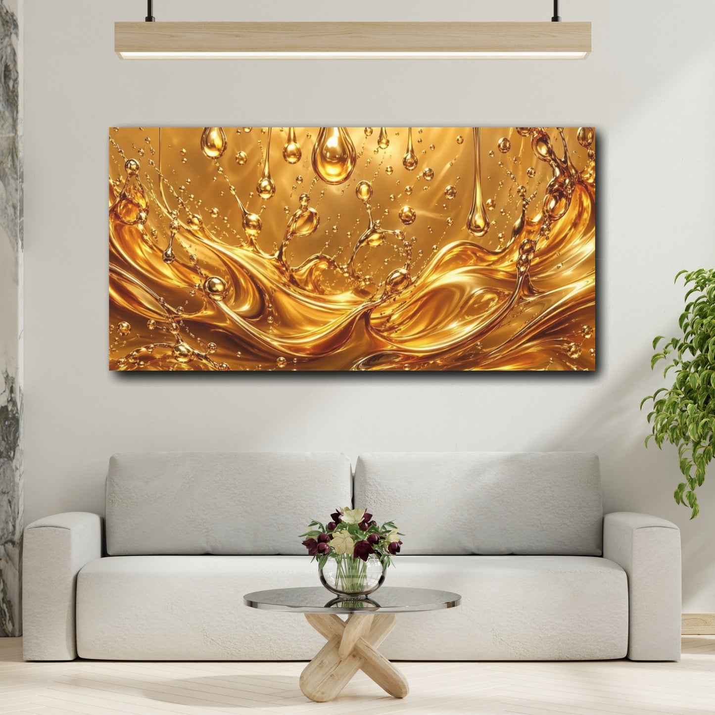 Mockup 3. Abstract Liquid Gold Golden Liquid shown as stretched canvas wall art
