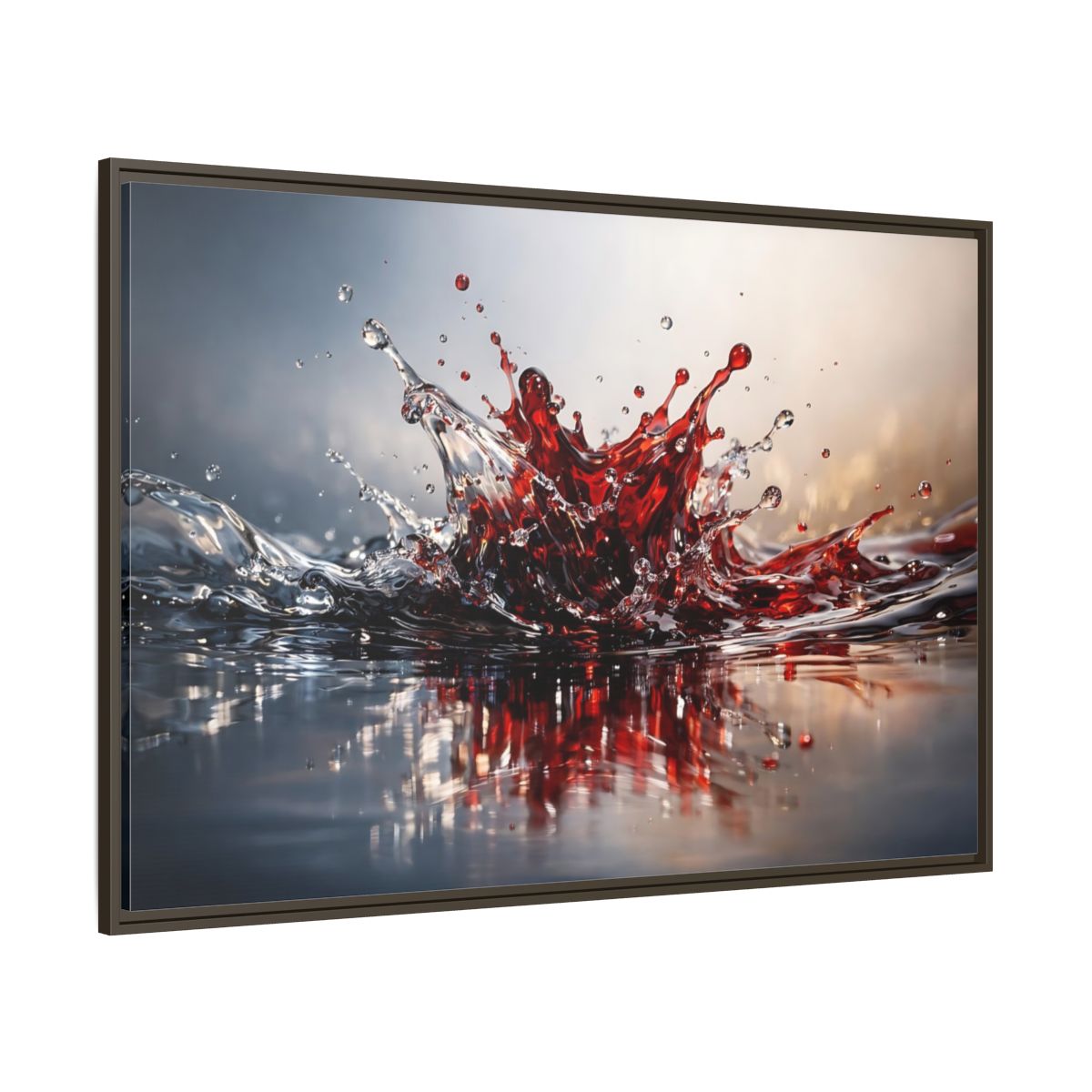Main Mockup. Abstract Liquid Splash Dynamic Red shown as stretched canvas wall art