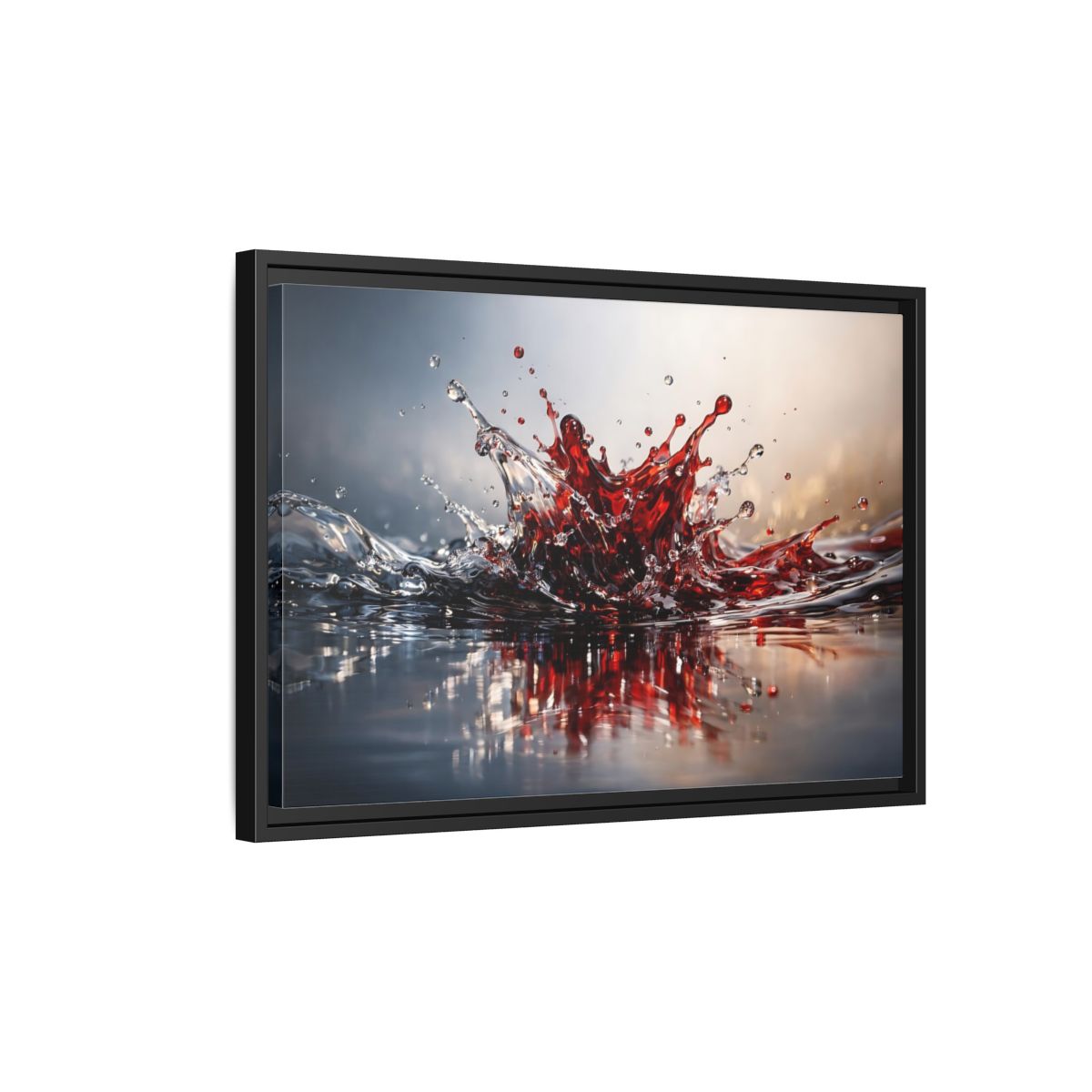 Side Mockup 3. Abstract Liquid Splash Dynamic Red shown as stretched canvas wall art