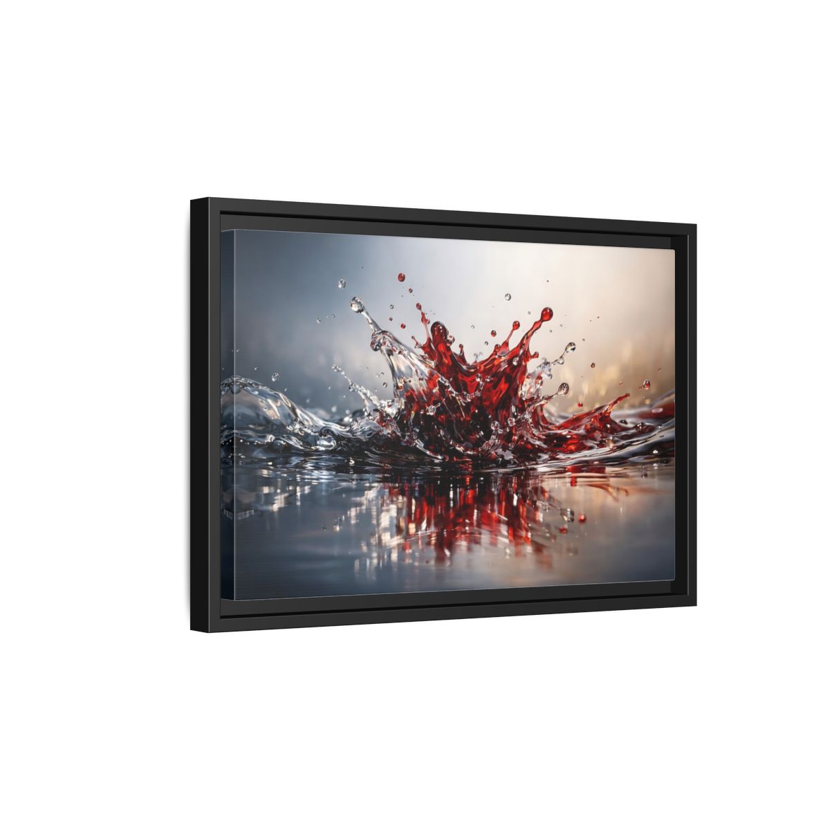 Side Mockup 6. Abstract Liquid Splash Dynamic Red shown as stretched canvas wall art