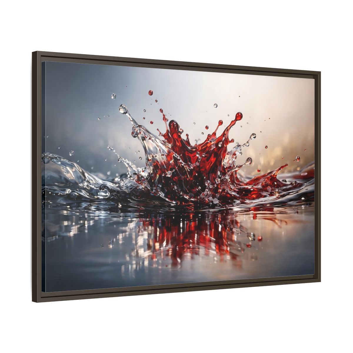 Side Mockup 9. Abstract Liquid Splash Dynamic Red shown as stretched canvas wall art