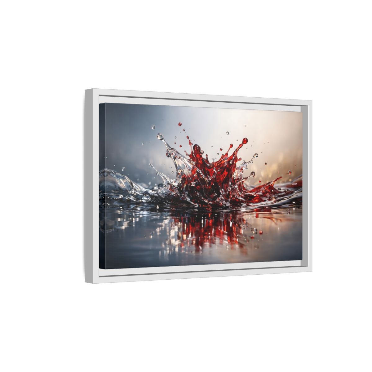 Side Mockup 4. Abstract Liquid Splash Dynamic Red shown as stretched canvas wall art
