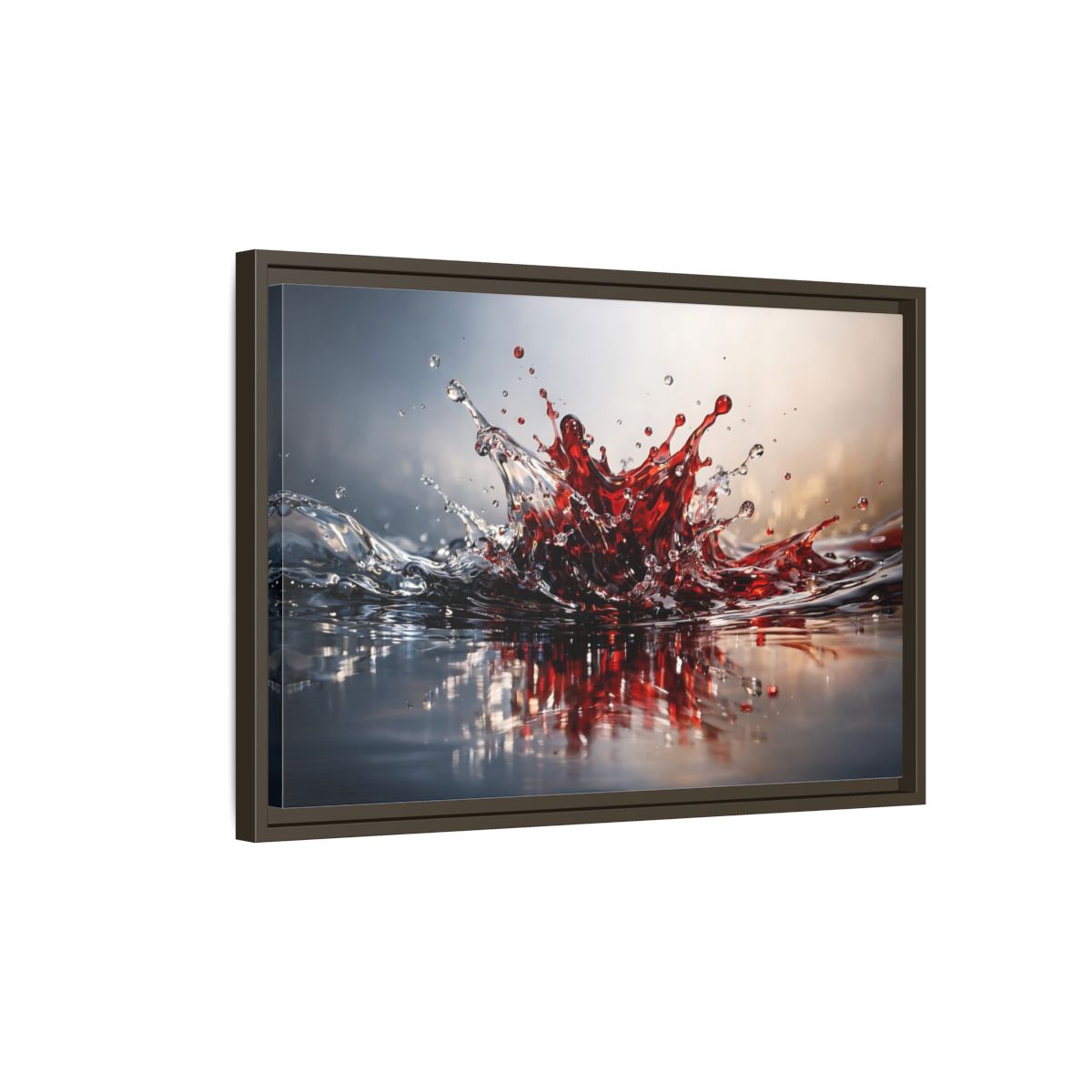 Side Mockup 2. Abstract Liquid Splash Dynamic Red shown as stretched canvas wall art