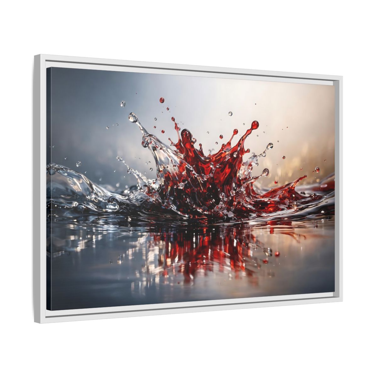 Side Mockup 10. Abstract Liquid Splash Dynamic Red shown as stretched canvas wall art