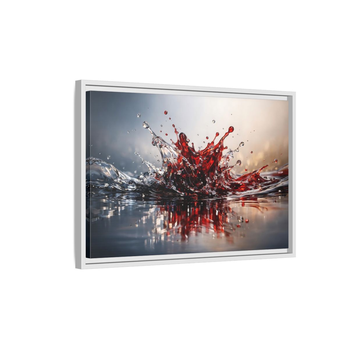 Side Mockup 1. Abstract Liquid Splash Dynamic Red shown as stretched canvas wall art