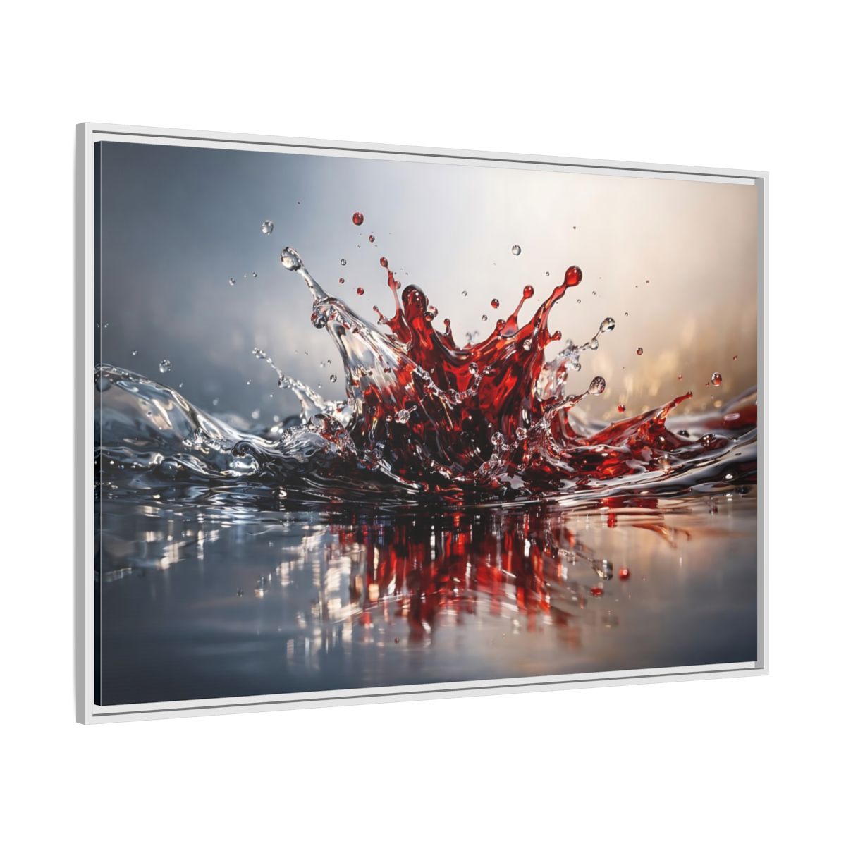 Side Mockup 7. Abstract Liquid Splash Dynamic Red shown as stretched canvas wall art
