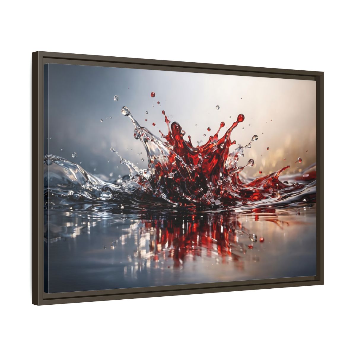 Side Mockup 11. Abstract Liquid Splash Dynamic Red shown as stretched canvas wall art