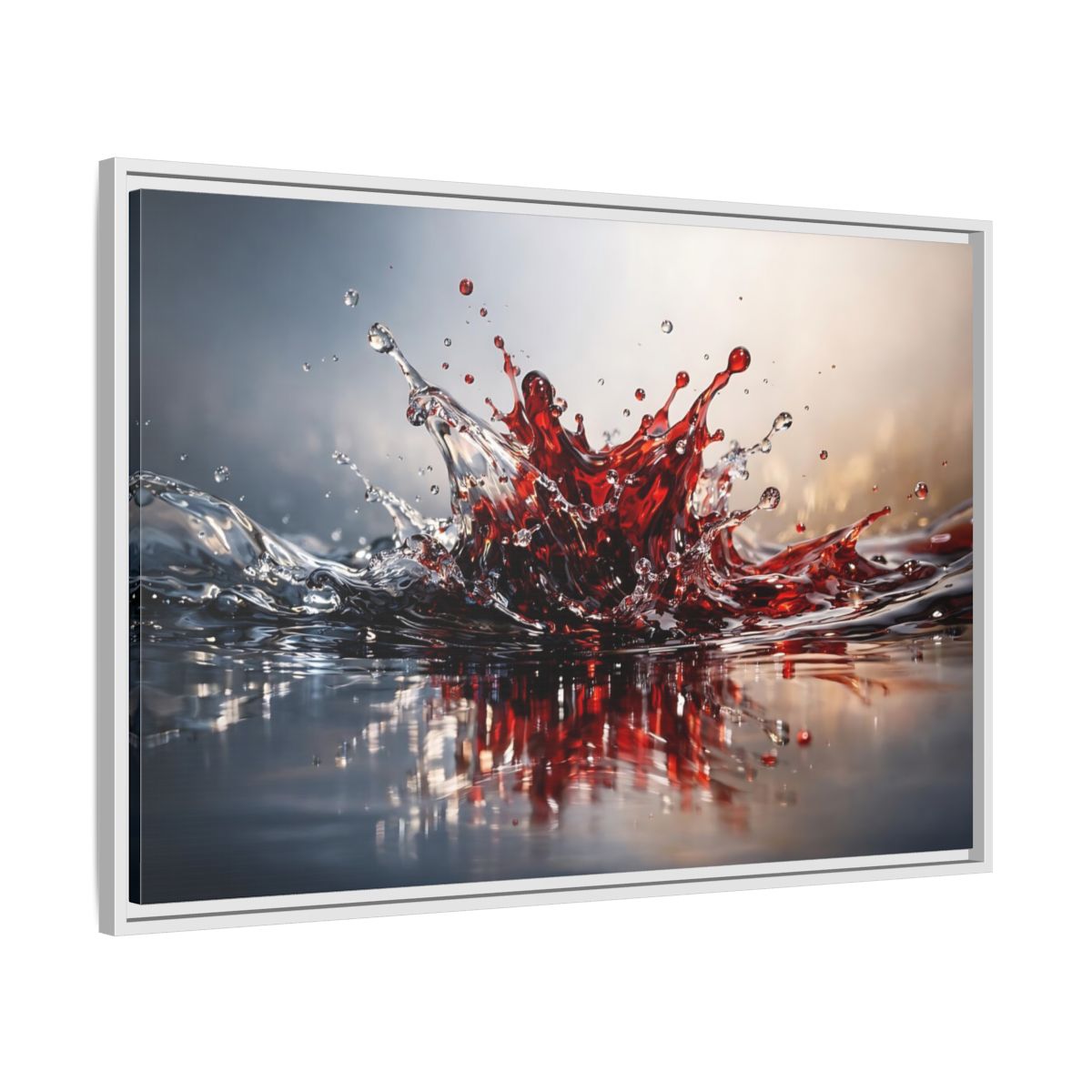 Side Mockup 8. Abstract Liquid Splash Dynamic Red shown as stretched canvas wall art