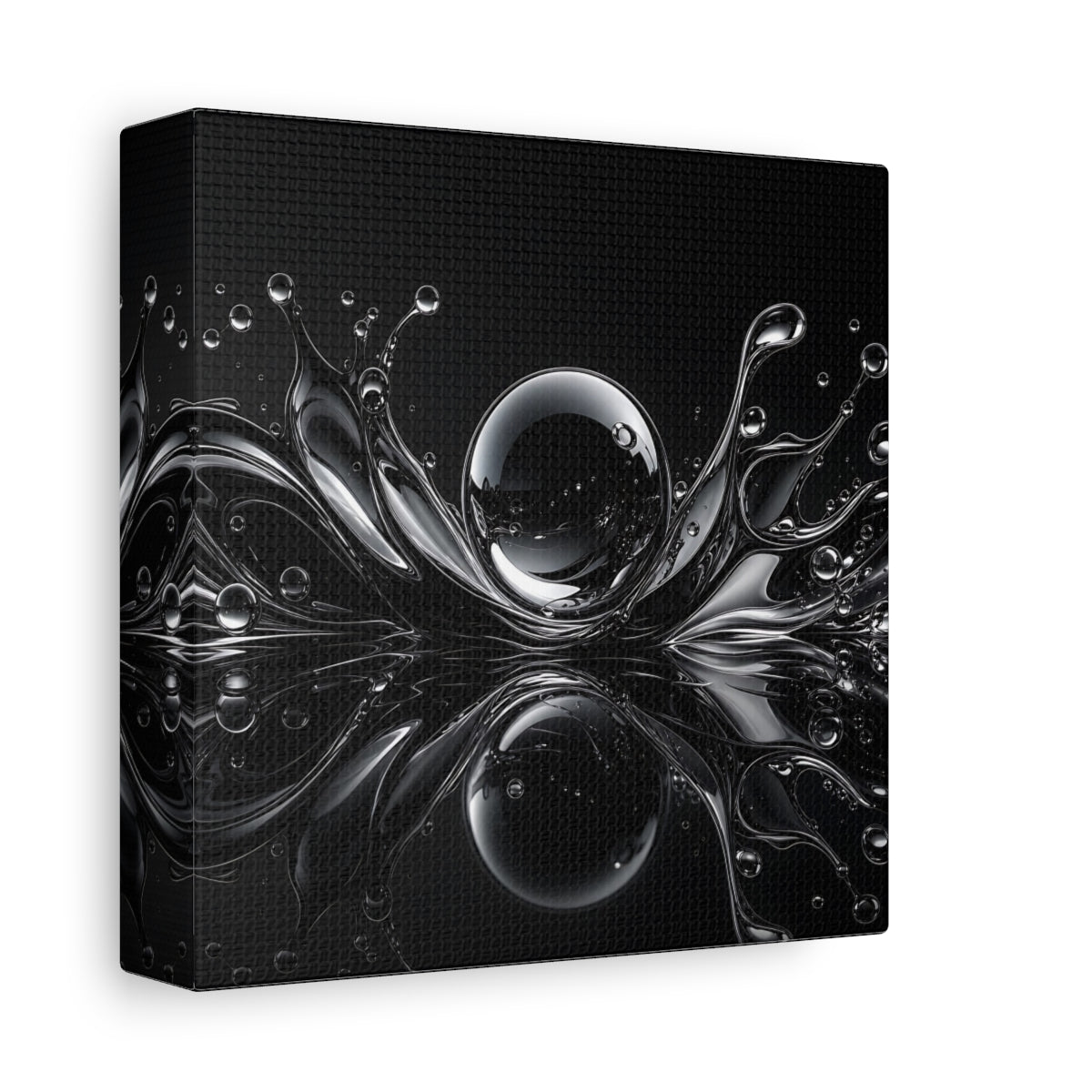 Side Mockup 2. Abstract Liquid Splash Monochrome Abstract shown as stretched canvas wall art