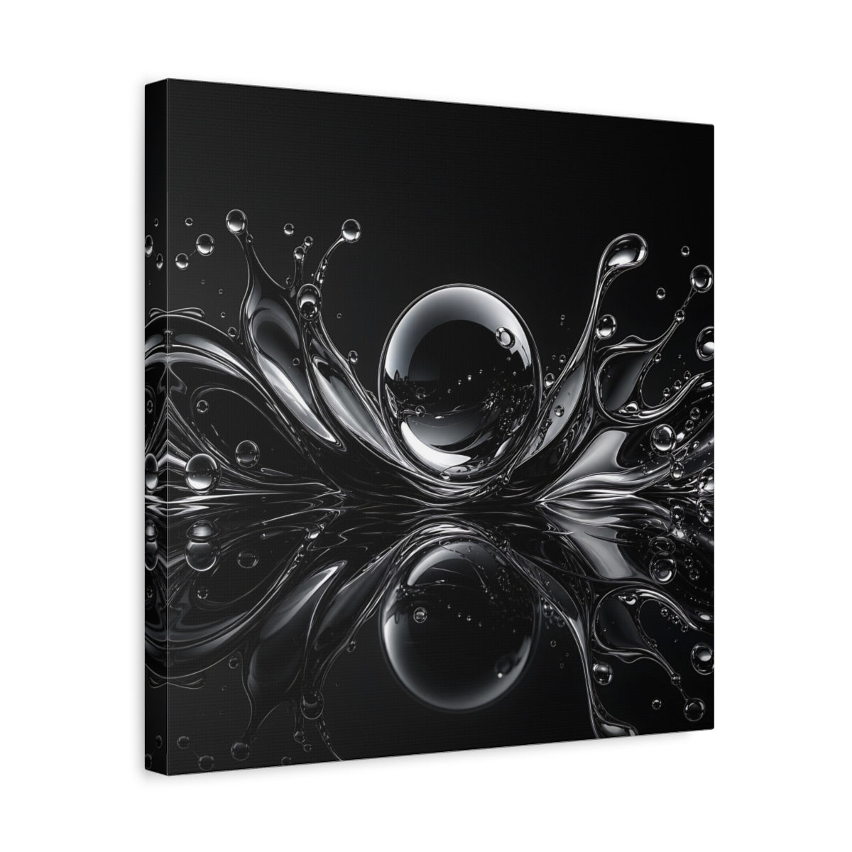 Side Mockup 6. Abstract Liquid Splash Monochrome Abstract shown as stretched canvas wall art