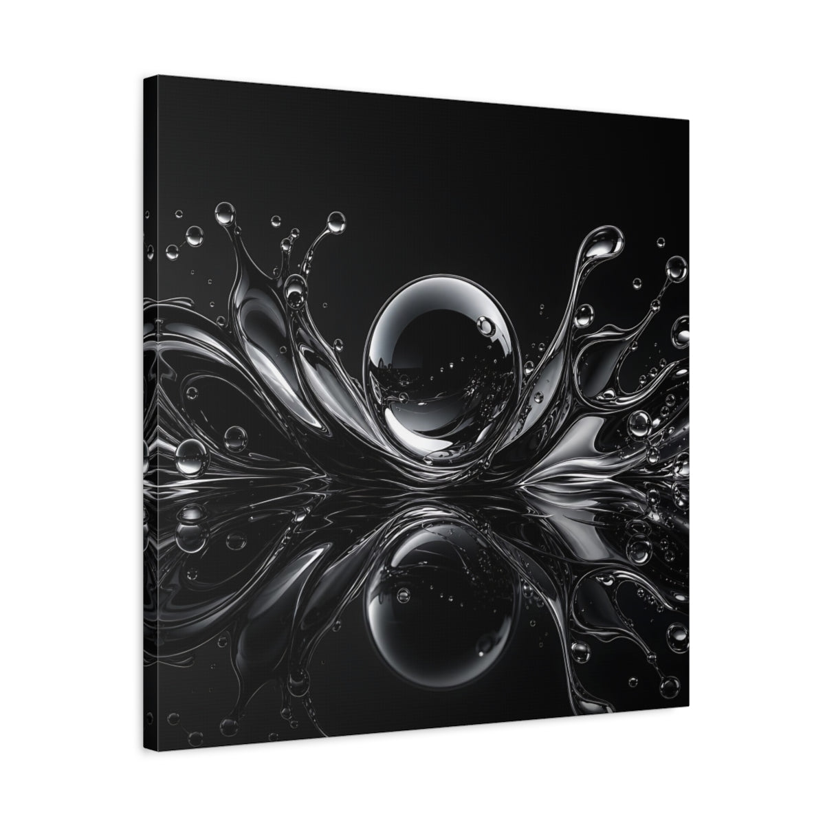 Side Mockup 4. Abstract Liquid Splash Monochrome Abstract shown as stretched canvas wall art