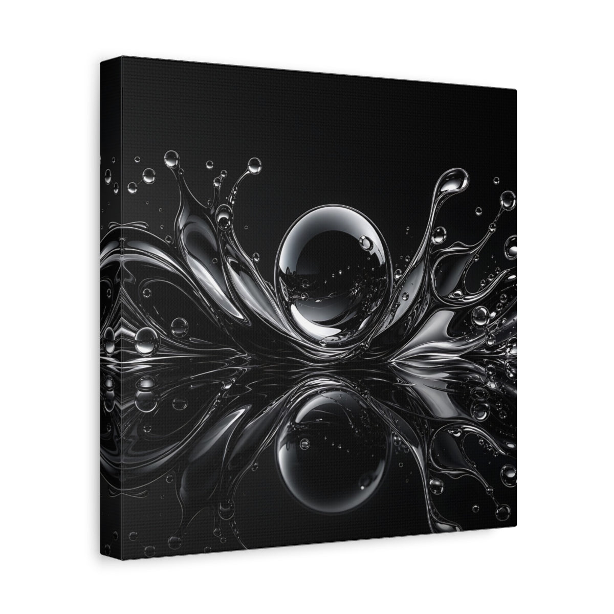 Side Mockup 8. Abstract Liquid Splash Monochrome Abstract shown as stretched canvas wall art