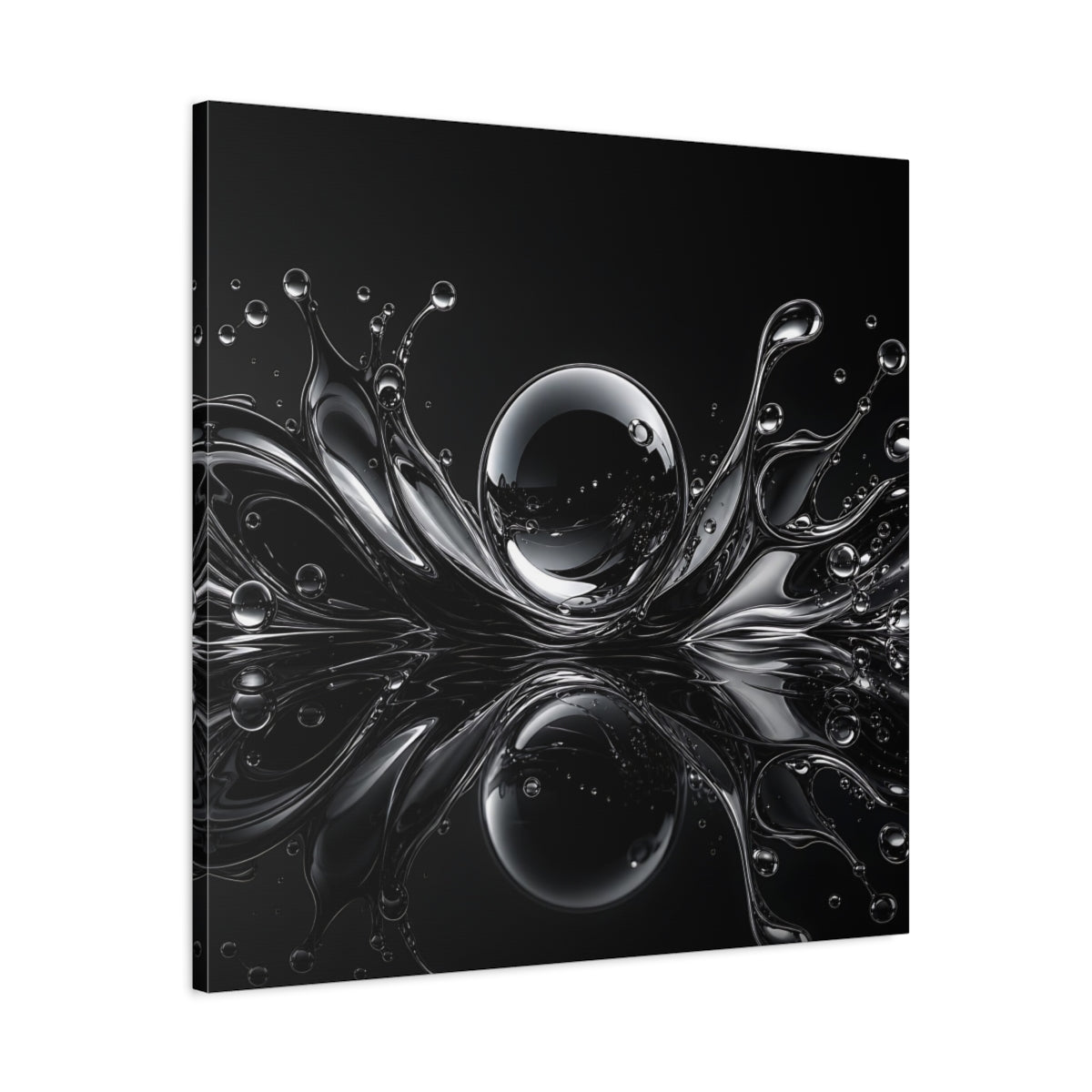 Side Mockup 3. Abstract Liquid Splash Monochrome Abstract shown as stretched canvas wall art