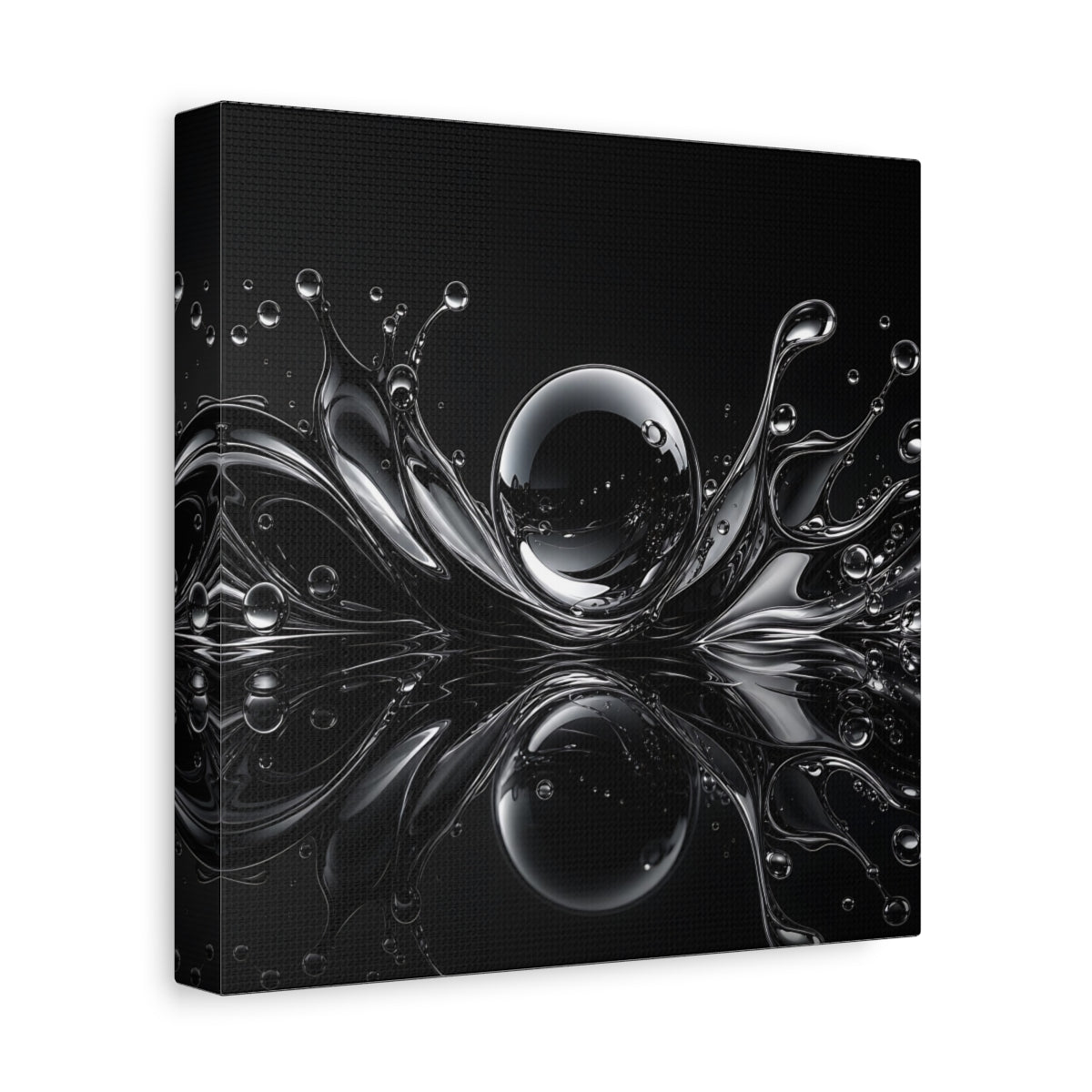 Side Mockup 9. Abstract Liquid Splash Monochrome Abstract shown as stretched canvas wall art