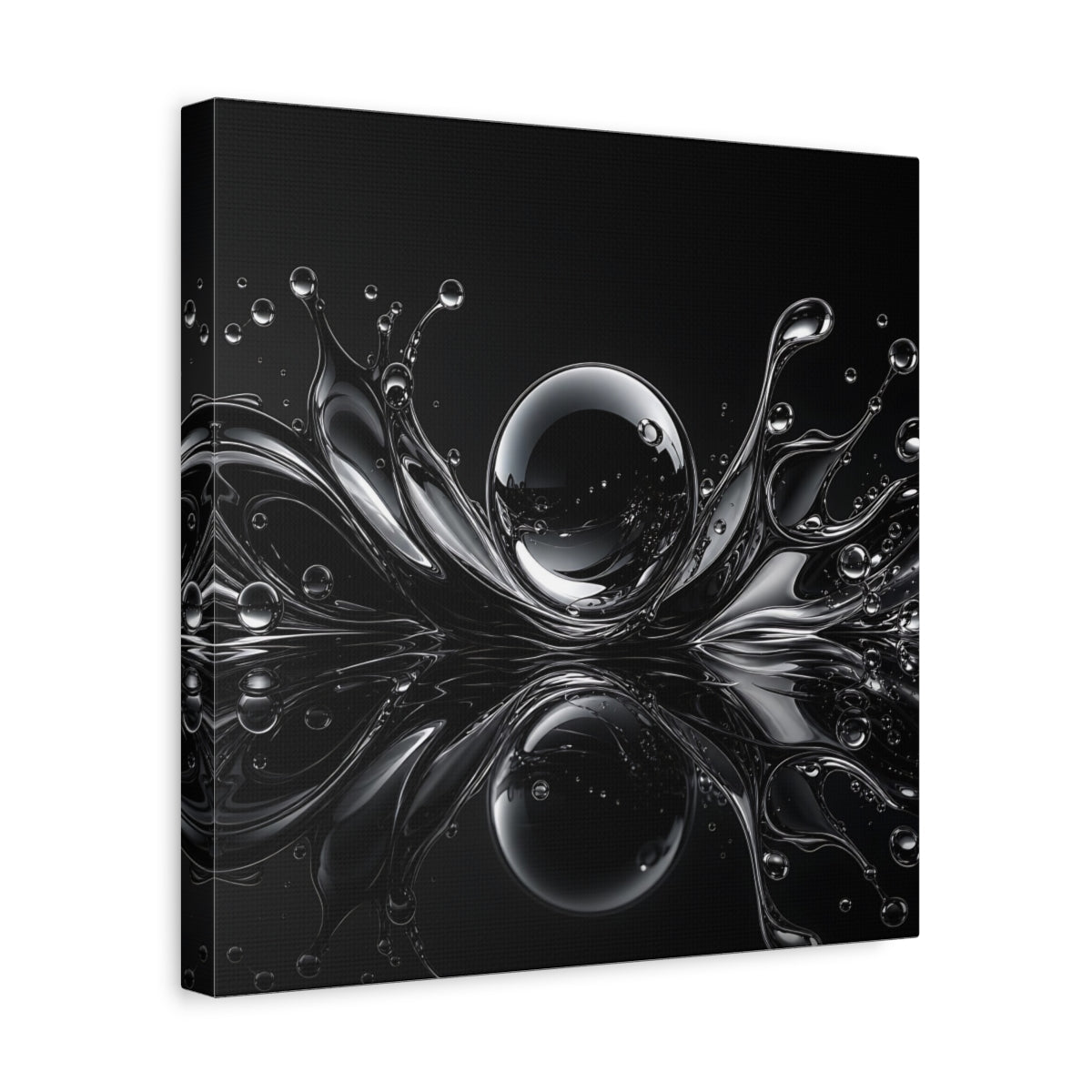 Side Mockup 7. Abstract Liquid Splash Monochrome Abstract shown as stretched canvas wall art