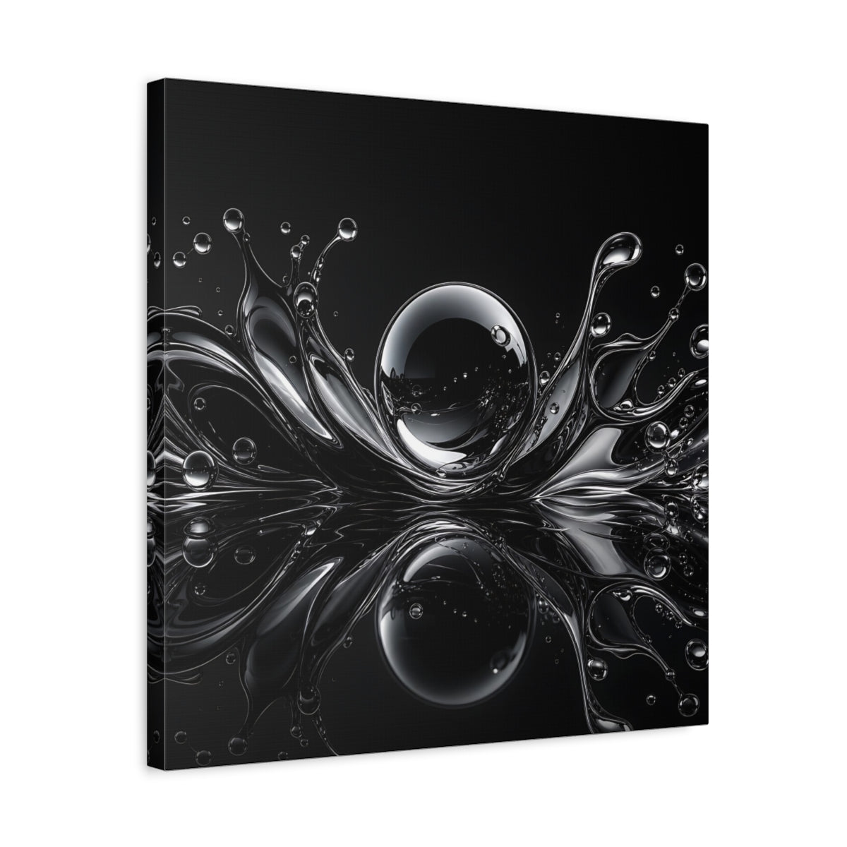 Side Mockup 5. Abstract Liquid Splash Monochrome Abstract shown as stretched canvas wall art