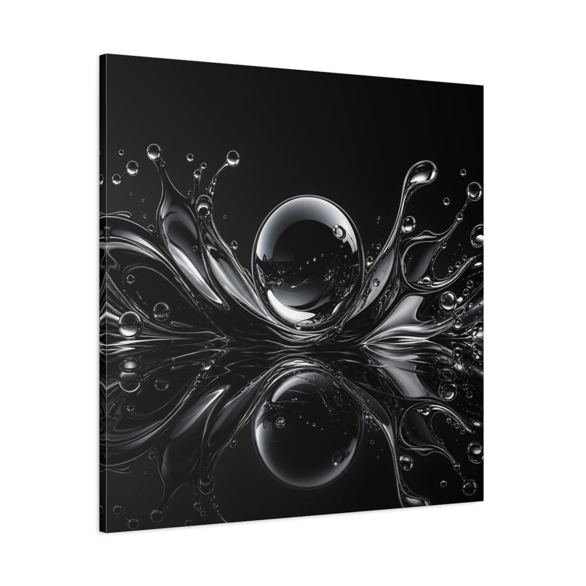 Side Mockup 1. Abstract Liquid Splash Monochrome Abstract shown as stretched canvas wall art