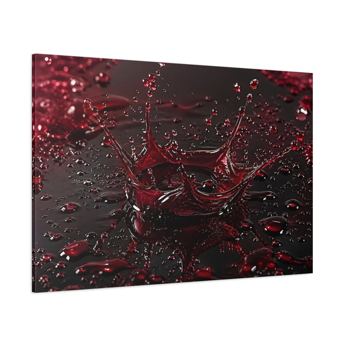 Side Mockup 1. Abstract Liquid Splash Red And Black shown as stretched canvas wall art
