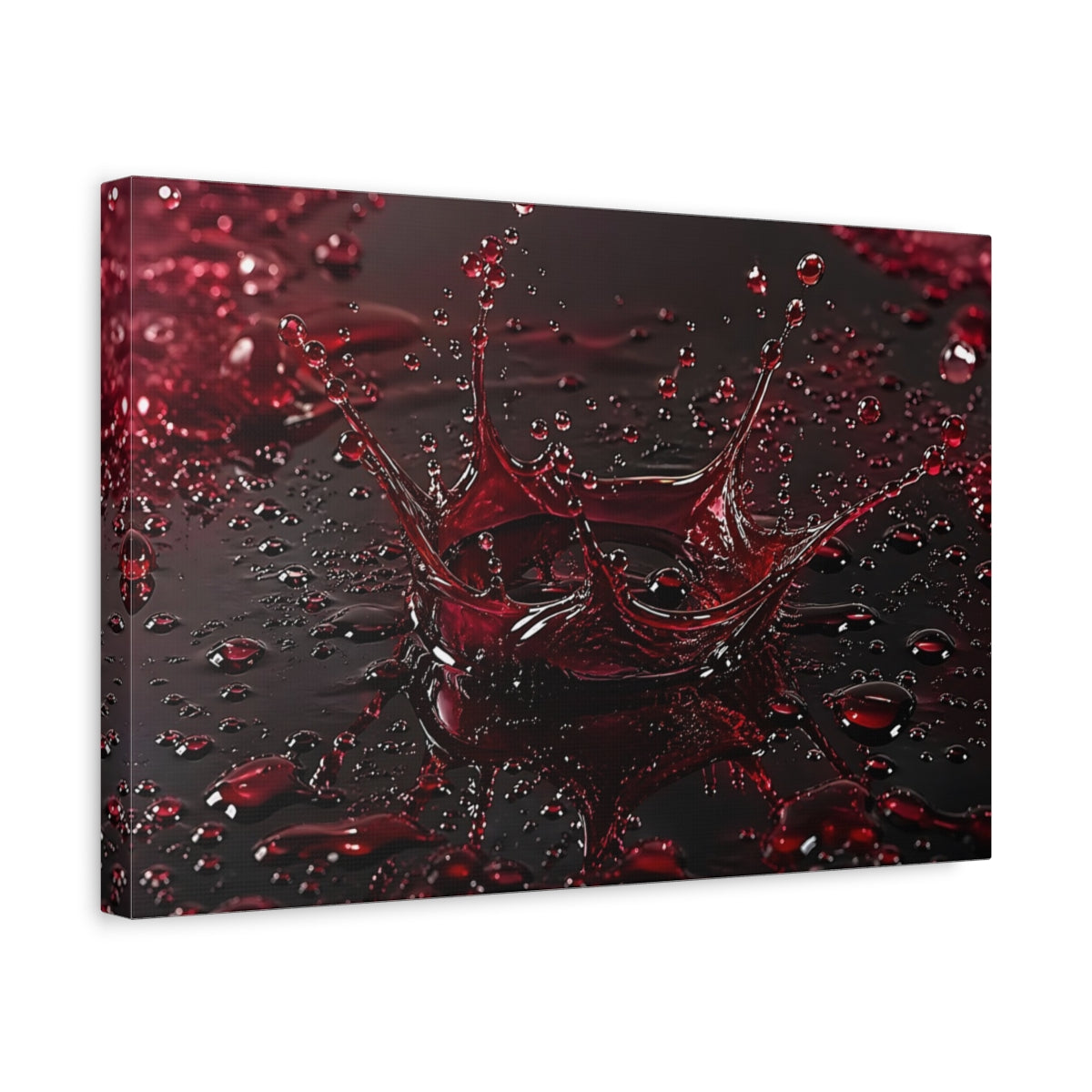 Side Mockup 4. Abstract Liquid Splash Red And Black shown as stretched canvas wall art