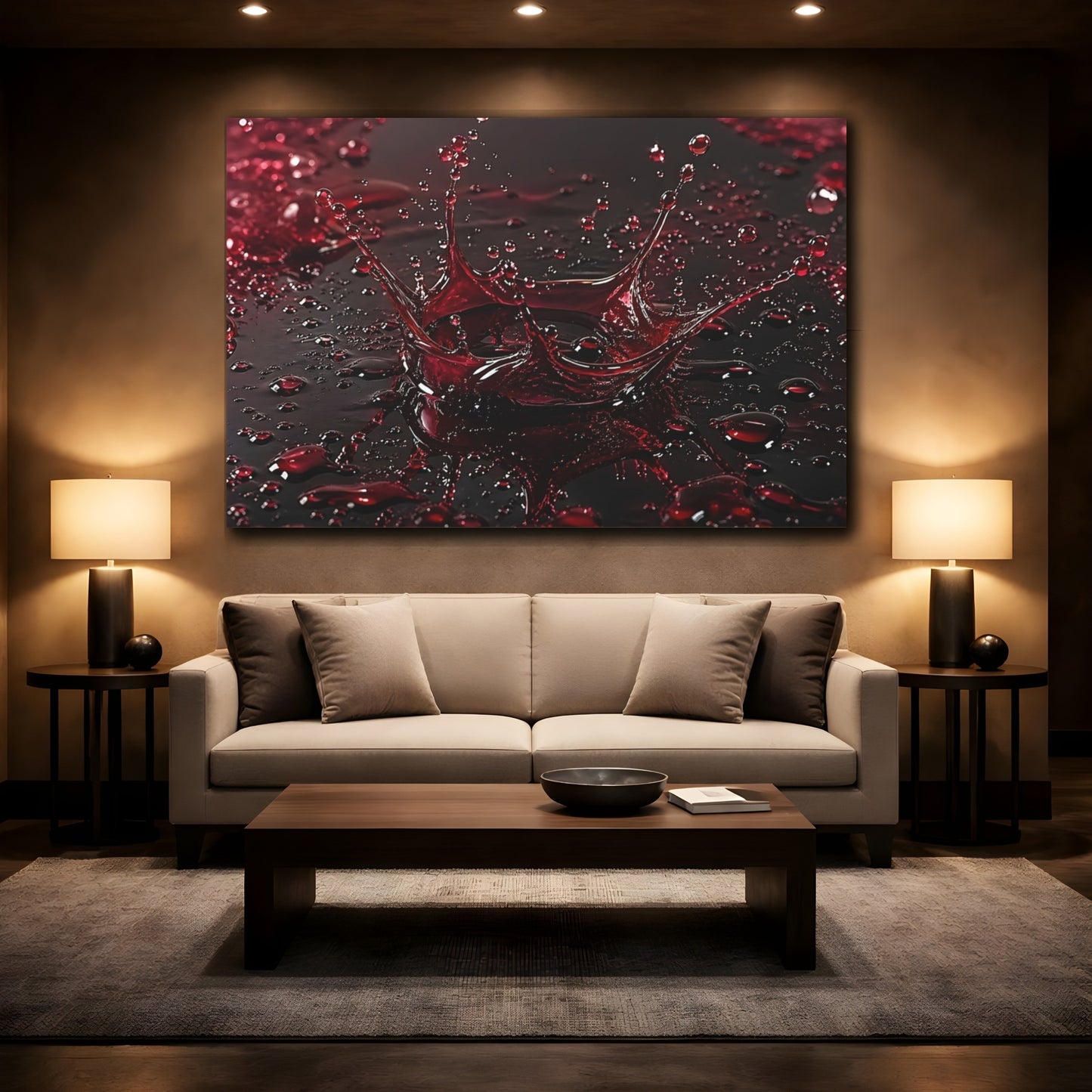 Mockup 2. Abstract Liquid Splash Red And Black shown as stretched canvas wall art