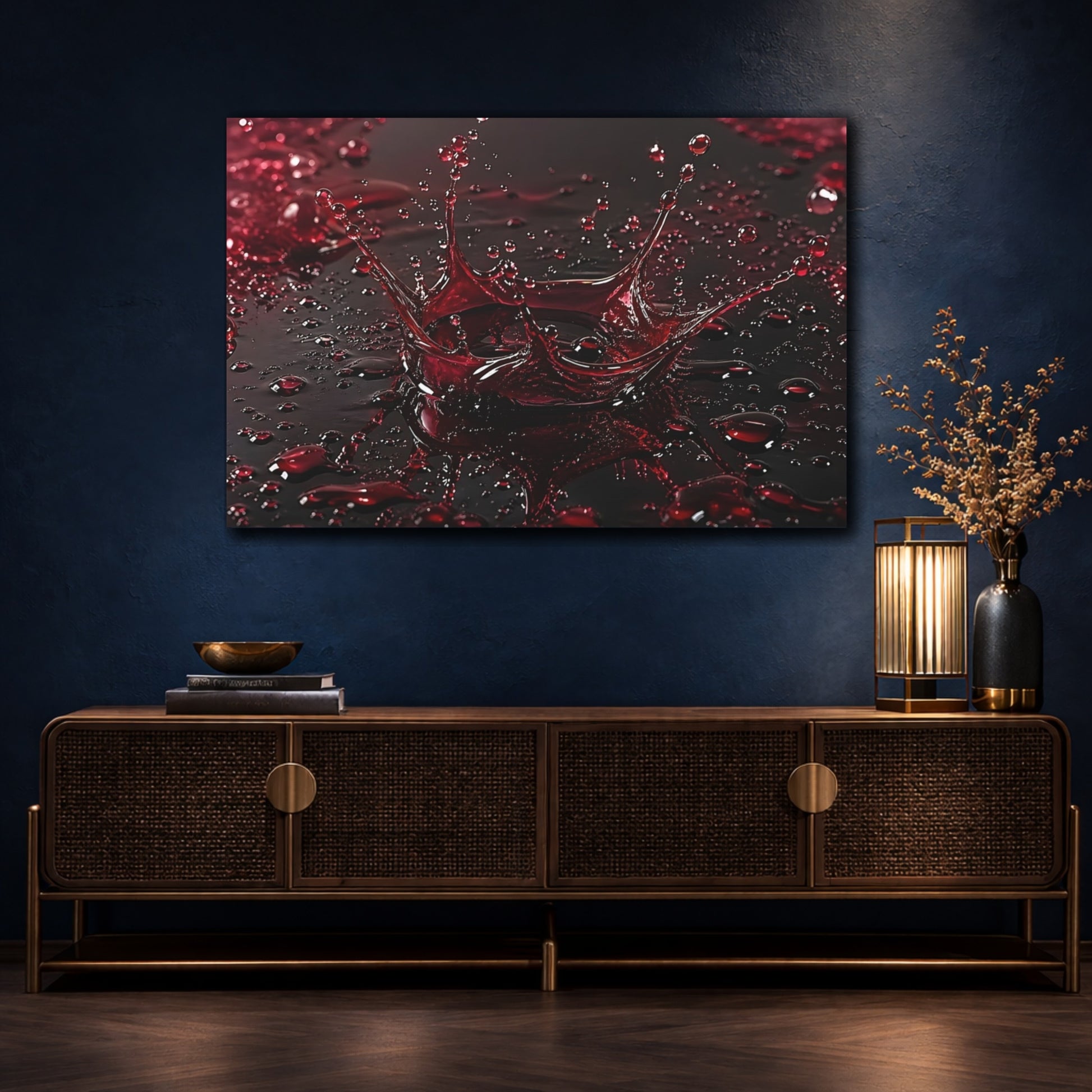 Mockup 4. Abstract Liquid Splash Red And Black shown as stretched canvas wall art