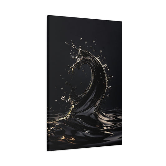 Main Mockup. Abstract Liquid Wave Black And Gold shown as stretched canvas wall art