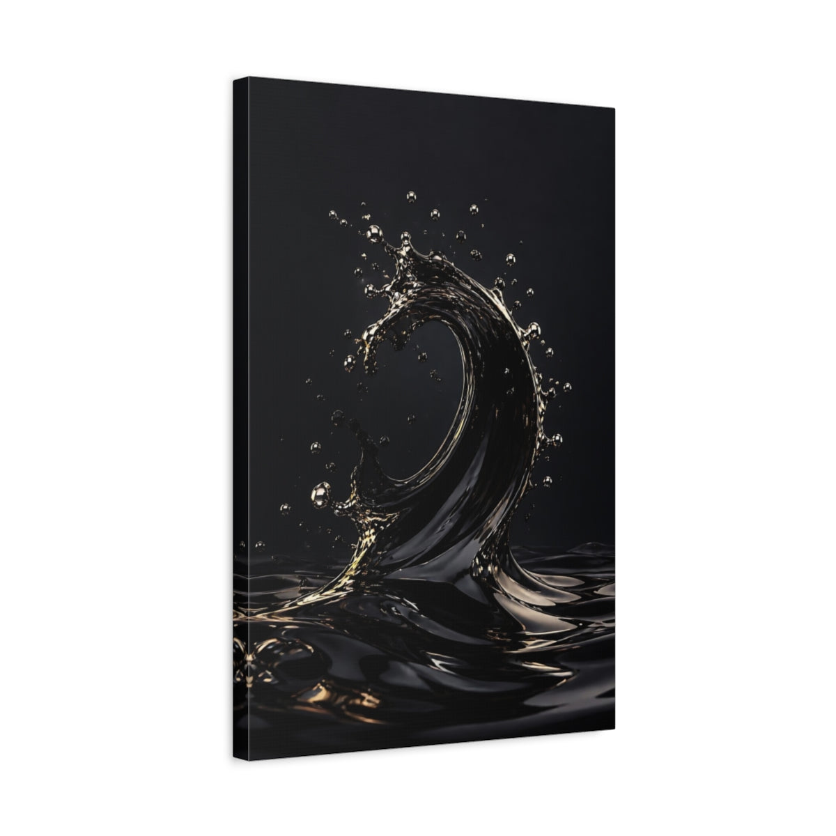 Side Mockup 3. Abstract Liquid Wave Black And Gold shown as stretched canvas wall art