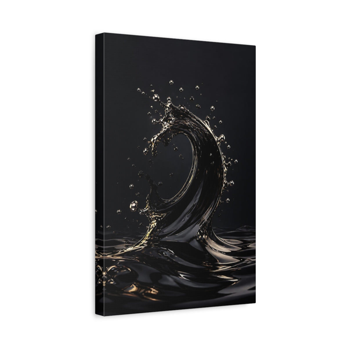Side Mockup 4. Abstract Liquid Wave Black And Gold shown as stretched canvas wall art