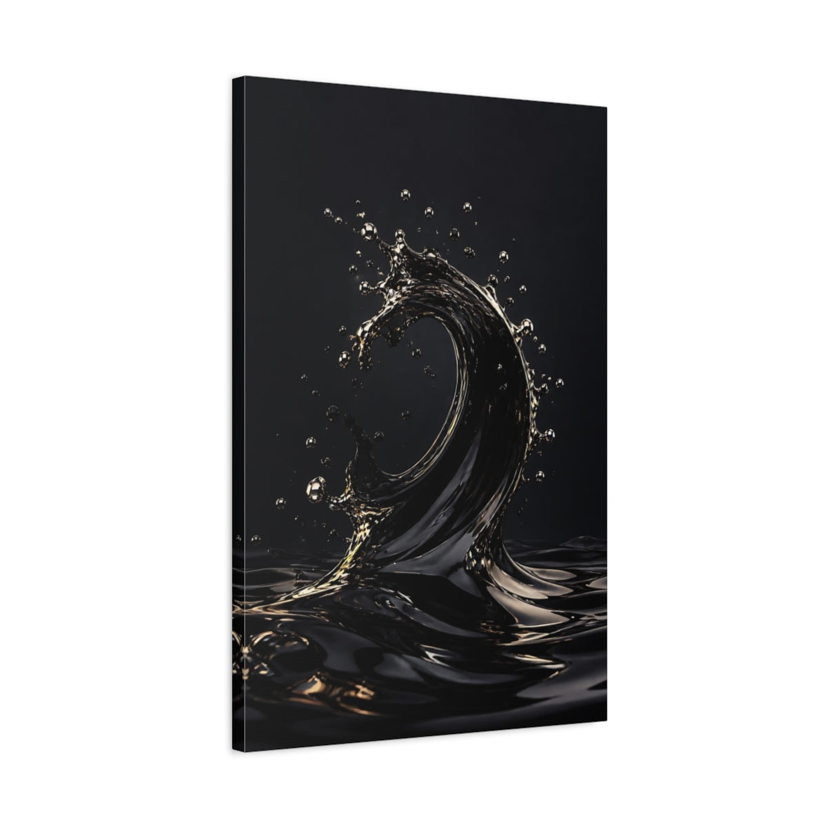 Side Mockup 2. Abstract Liquid Wave Black And Gold shown as stretched canvas wall art