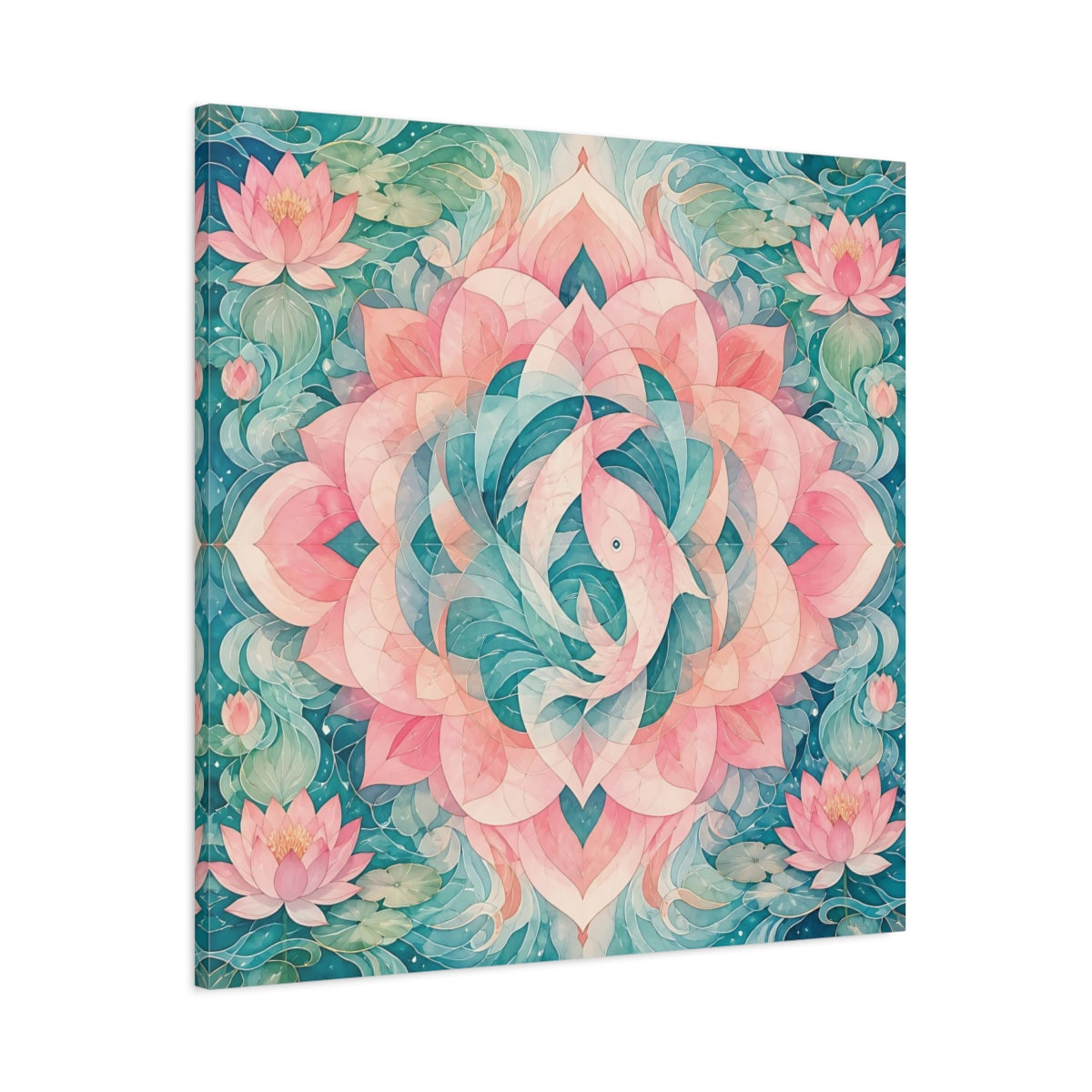 Main Mockup. Abstract Lotus Mandala shown as canvas print