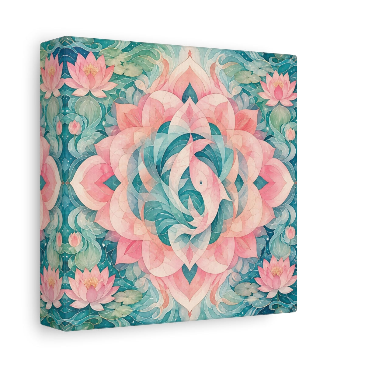 Side Mockup 2. Abstract Lotus Mandala shown as canvas print