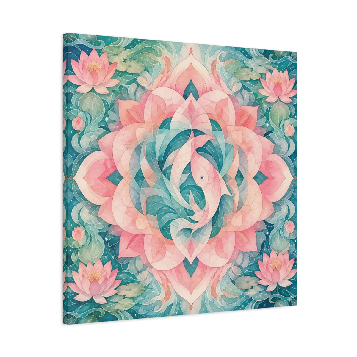 Side Mockup 3. Abstract Lotus Mandala shown as canvas print