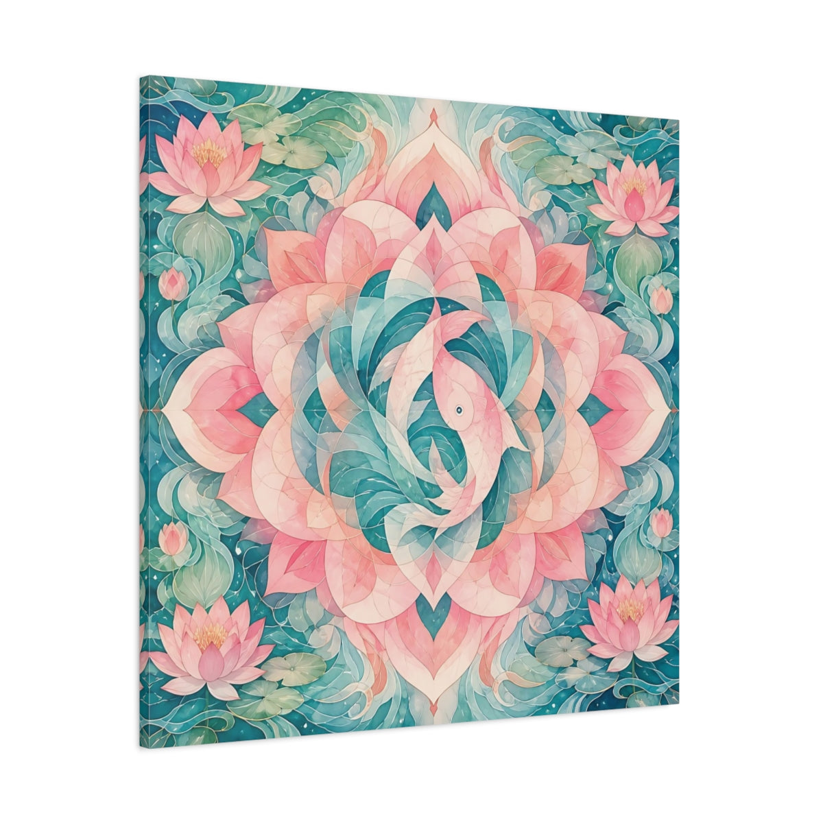 Side Mockup 1. Abstract Lotus Mandala shown as canvas print