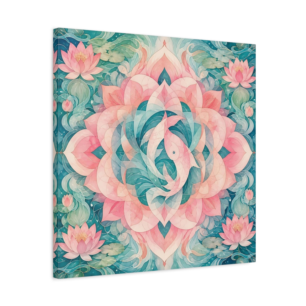 Side Mockup 4. Abstract Lotus Mandala shown as canvas print