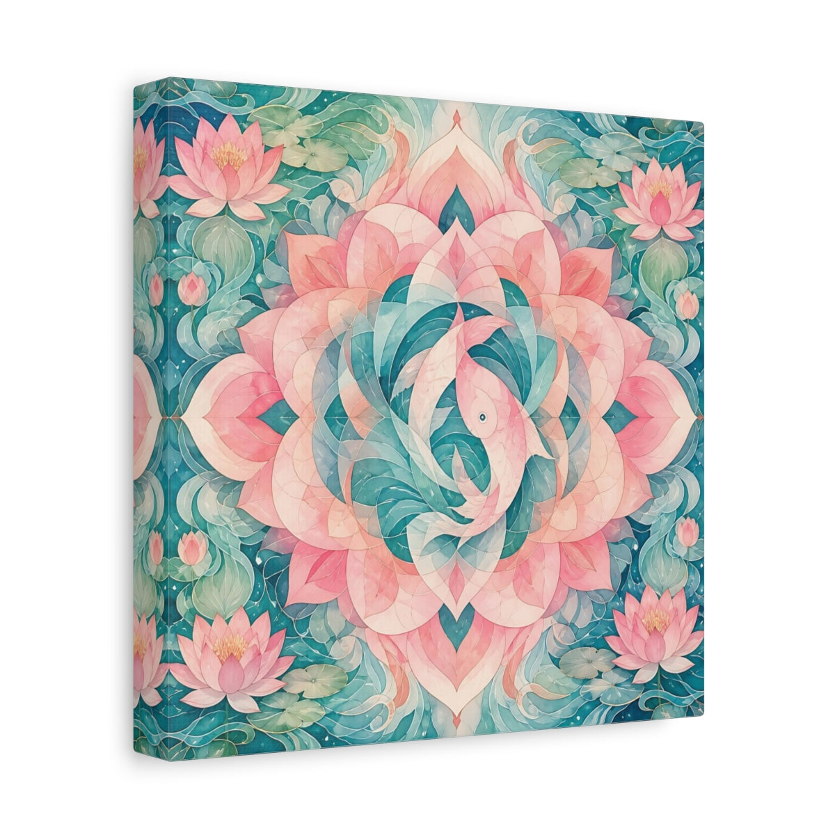 Side Mockup 9. Abstract Lotus Mandala shown as canvas print