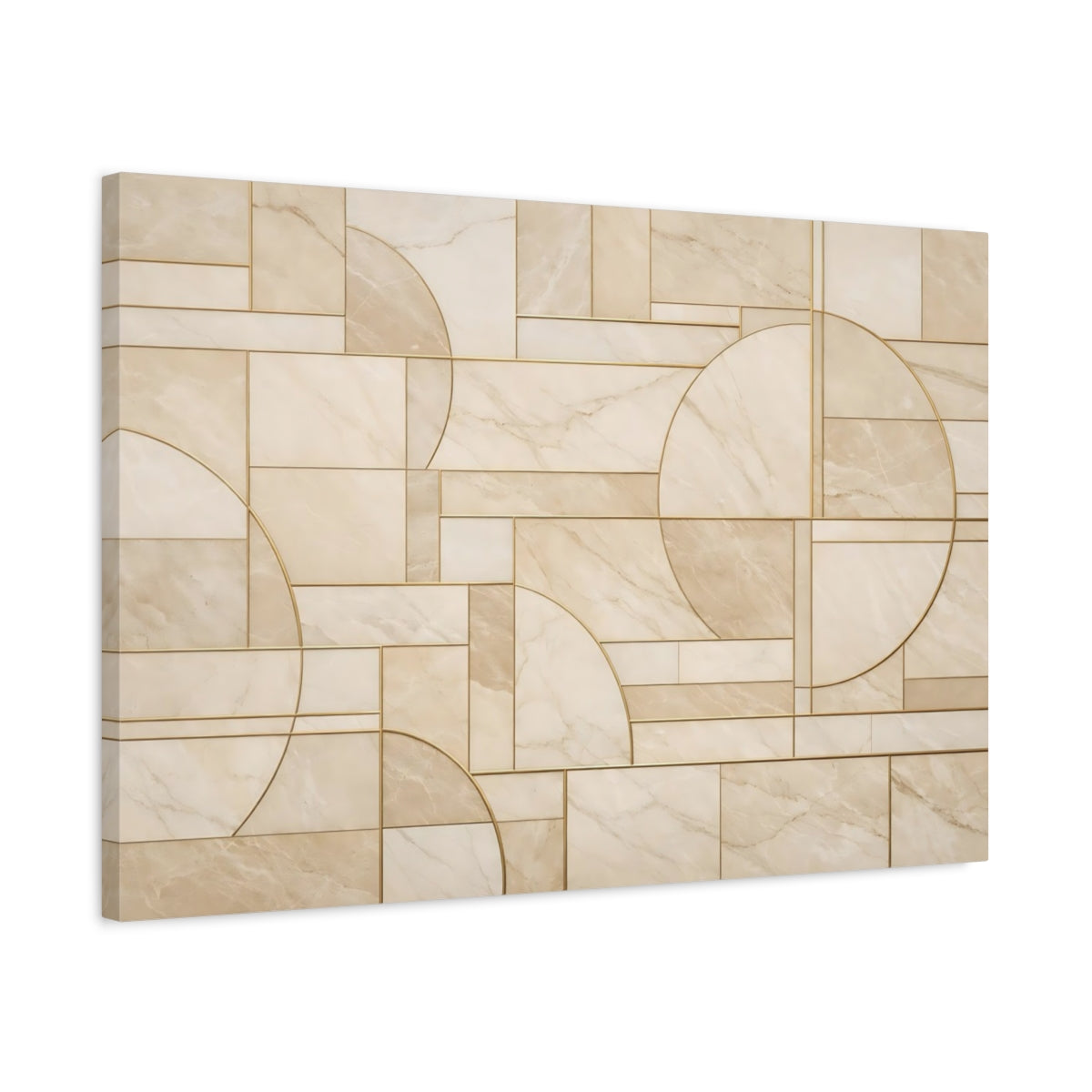 Side Mockup 2. Abstract Geometric Pattern Beige Gold Abstract shown as stretched canvas wall art