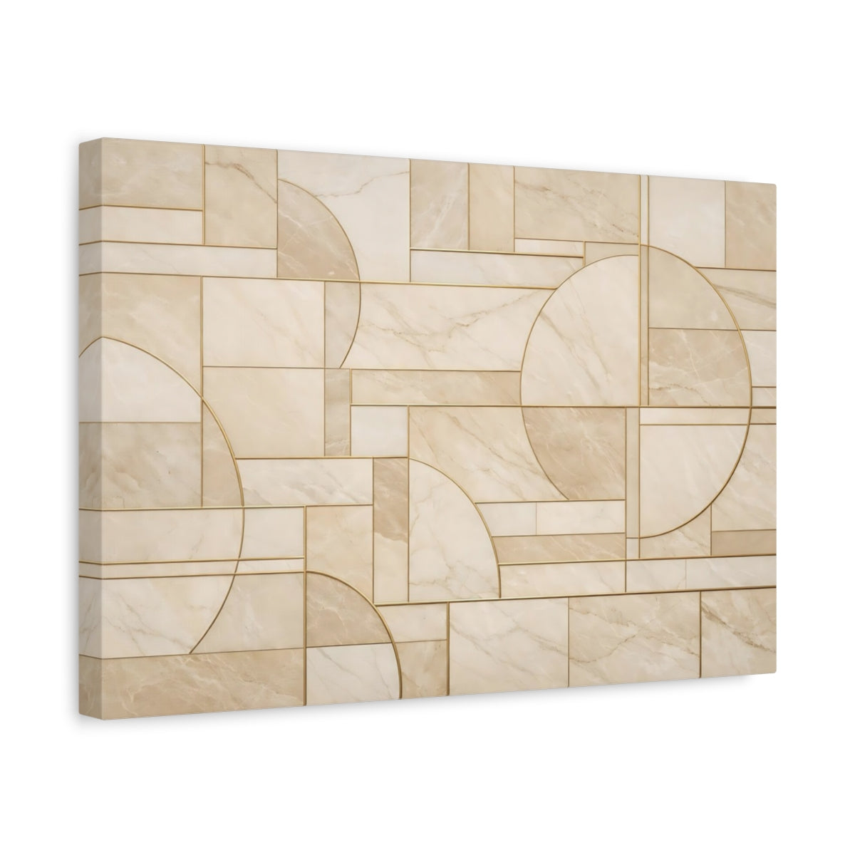Side Mockup 4. Abstract Geometric Pattern Beige Gold Abstract shown as stretched canvas wall art