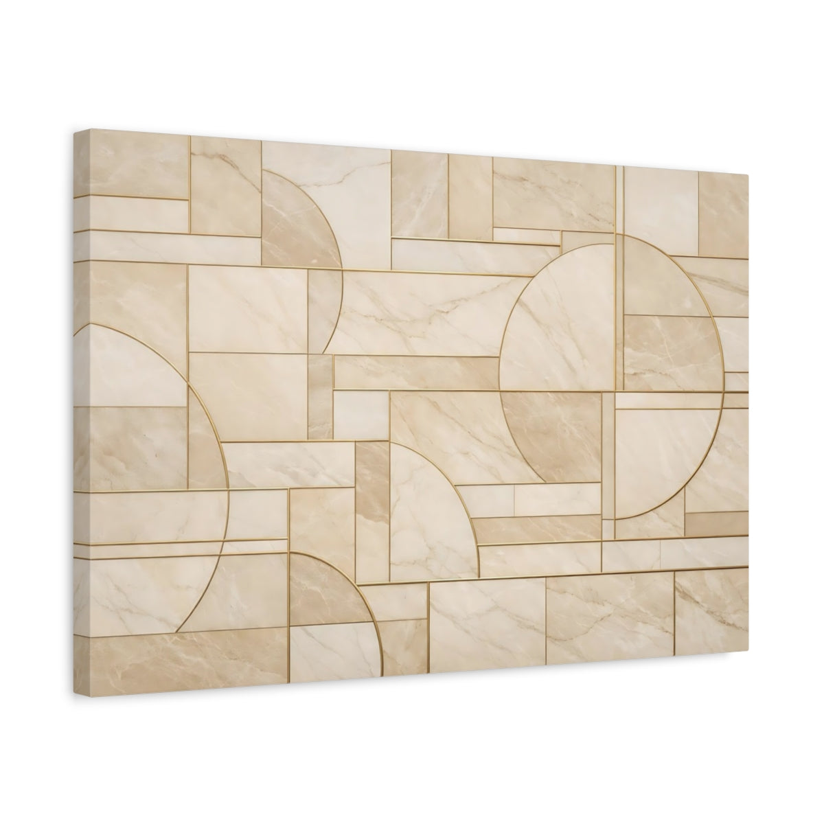 Side Mockup 3. Abstract Geometric Pattern Beige Gold Abstract shown as stretched canvas wall art