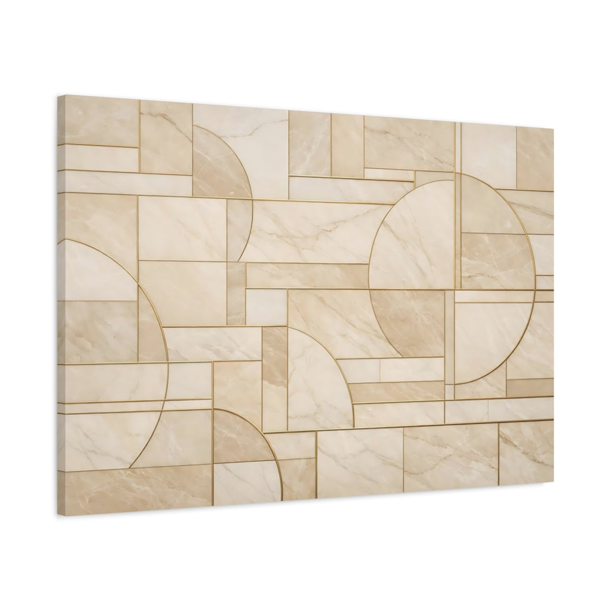 Side Mockup 1. Abstract Geometric Pattern Beige Gold Abstract shown as stretched canvas wall art