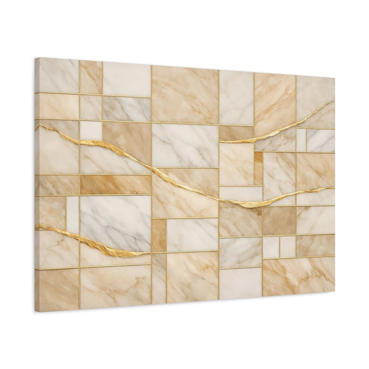 Side Mockup 1. Abstract Marble Pattern Beige Gold shown as stretched canvas wall art