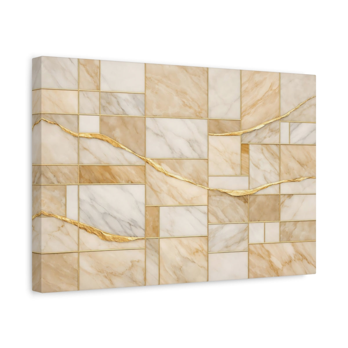 Side Mockup 4. Abstract Marble Pattern Beige Gold shown as stretched canvas wall art