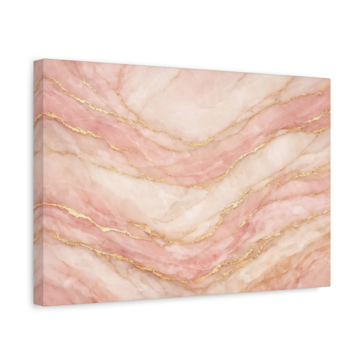 Side Mockup 4. Abstract Marble Pattern Rose Gold Marble shown as stretched canvas wall art