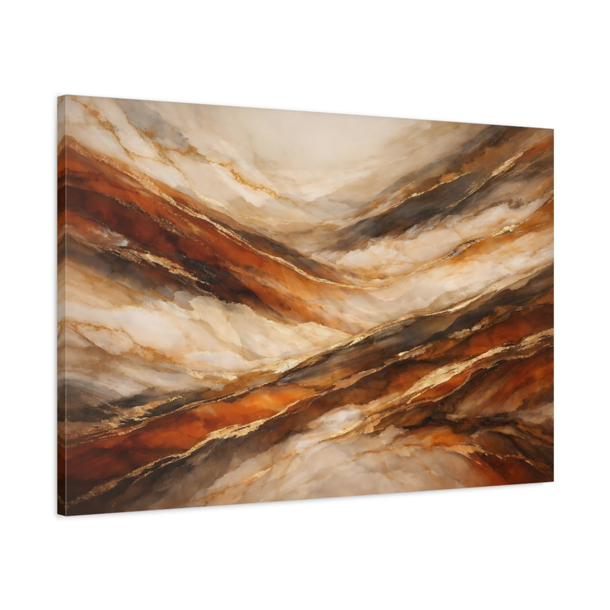 Side Mockup 1. Abstract Marble Texture Brown Gold Marble shown as stretched canvas wall art