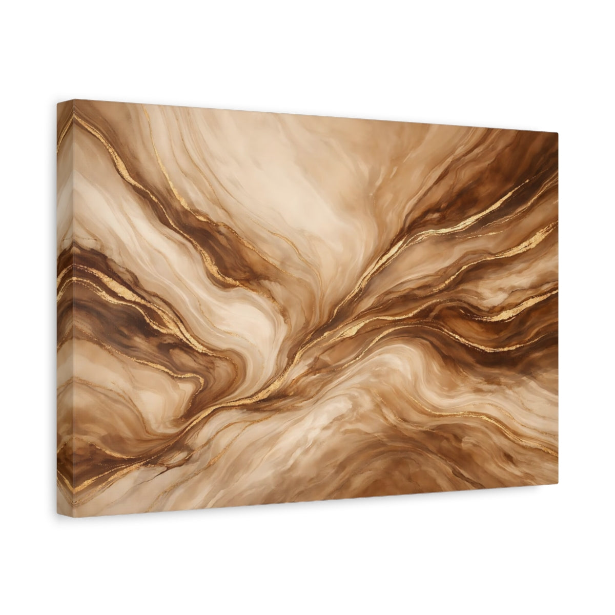 Side Mockup 4. Abstract Marble Texture Brown Gold Marble shown as stretched canvas wall art