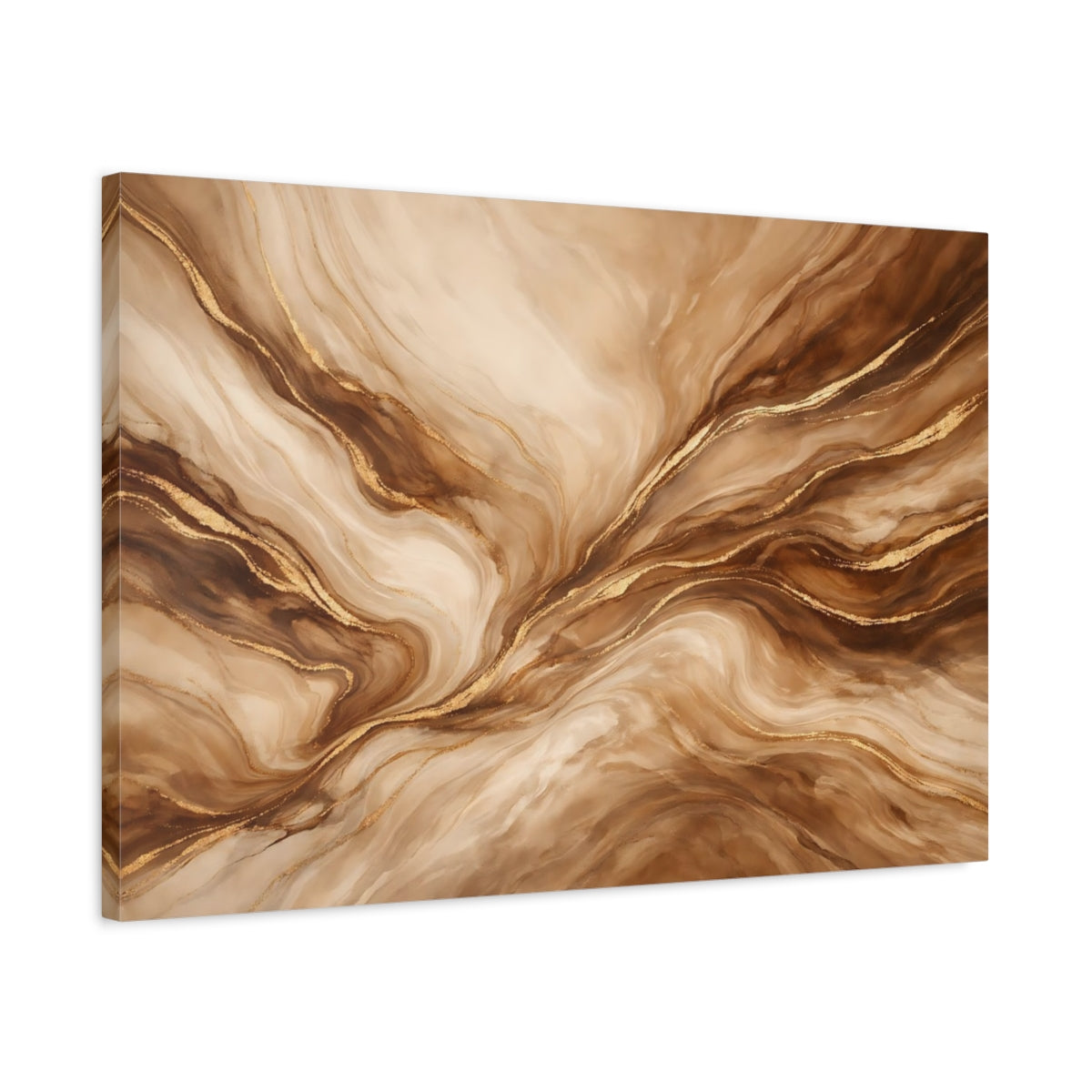 Side Mockup 2. Abstract Marble Texture Brown Gold Marble shown as stretched canvas wall art